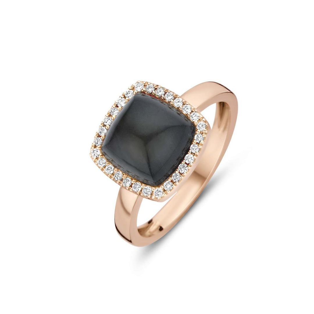 Pantelleria ring in 18 kt rose gold with quartz on rainbow obsidian and diamonds 062250l1