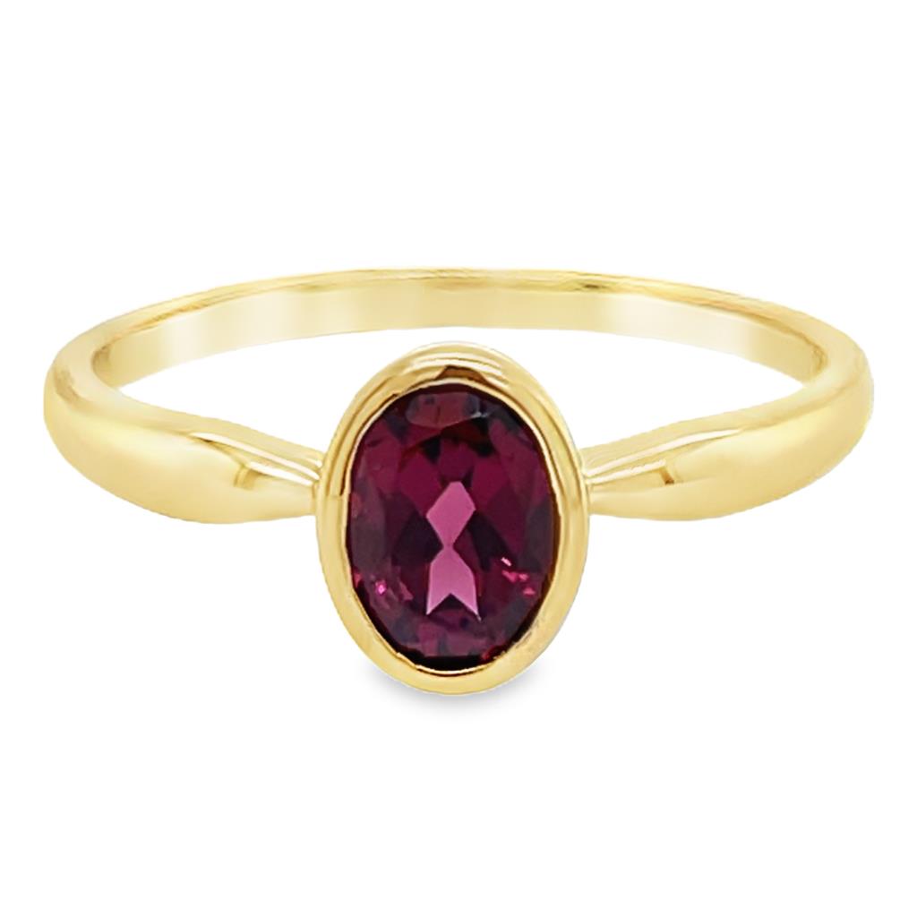 14 kt Geelgouden ring met Rhodolite