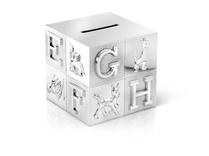 Spaarpot Kubus, groot, ABC, zilver kleur A6016260