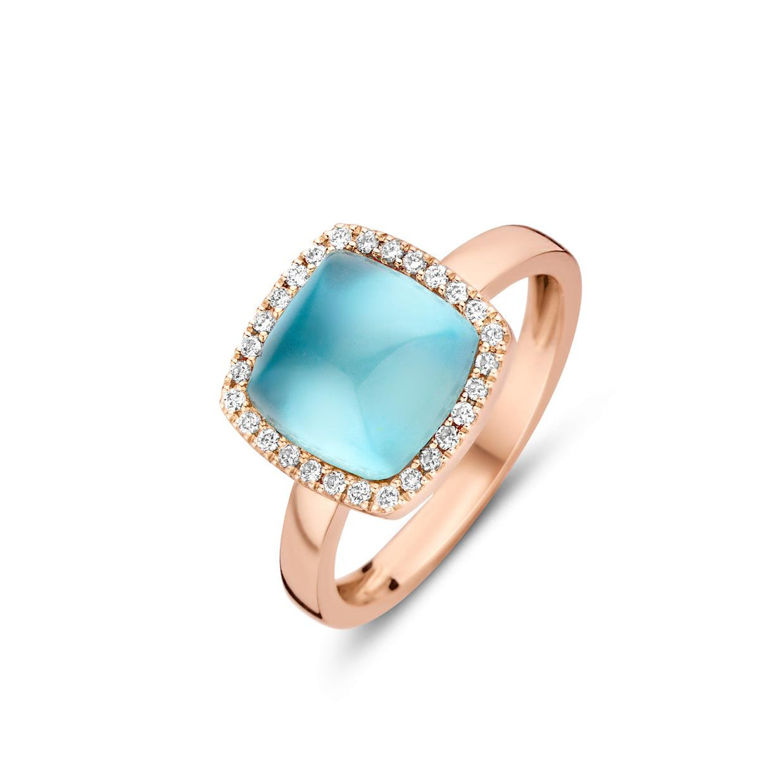 Pantelleria ring in 18 K rose gold with Swiss Blue topaz on MOP and diamonds 0622502N