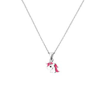 Collier met hanger unicorn emaille wit rose