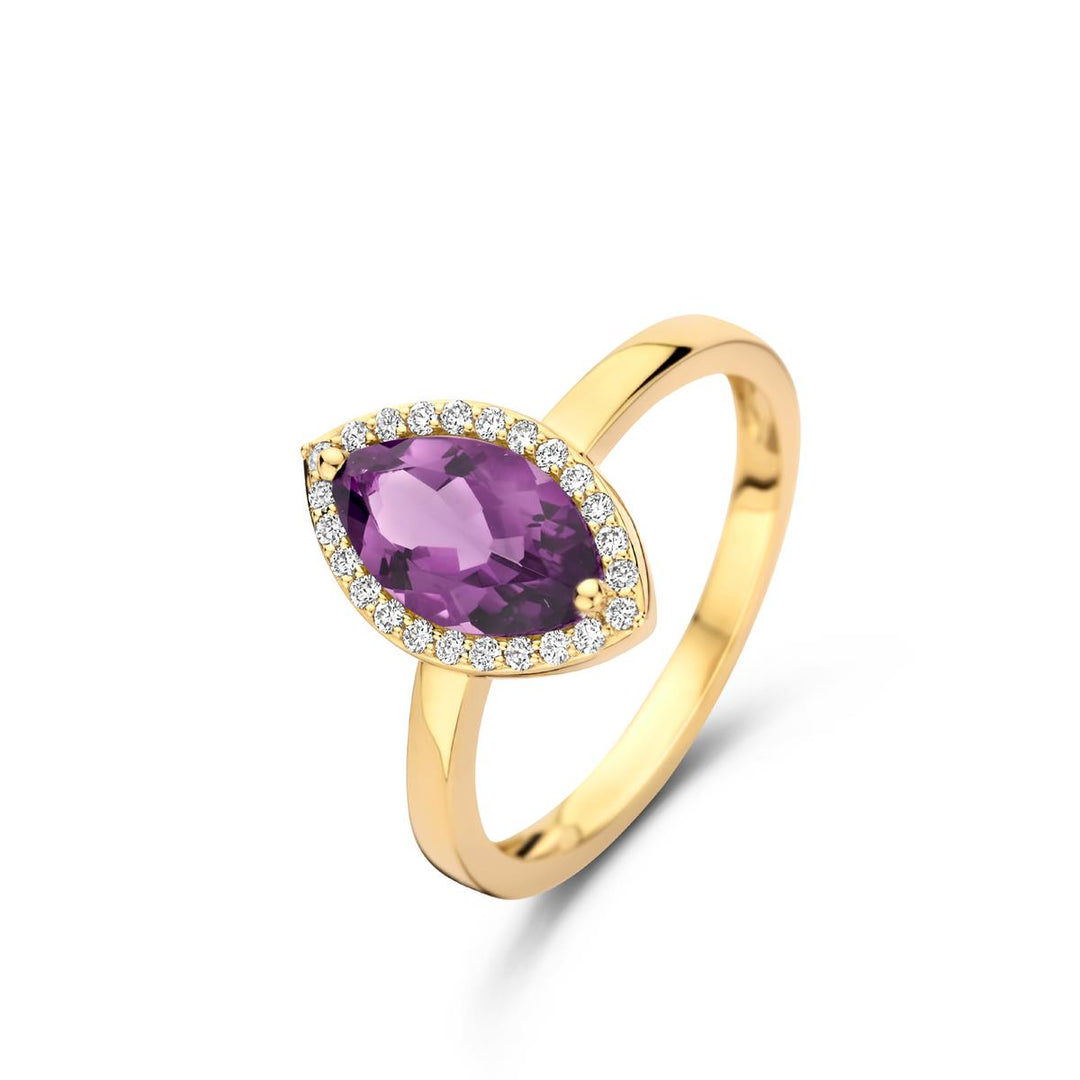 Etna ring 18 Kt geel goud met amethyst en diamant