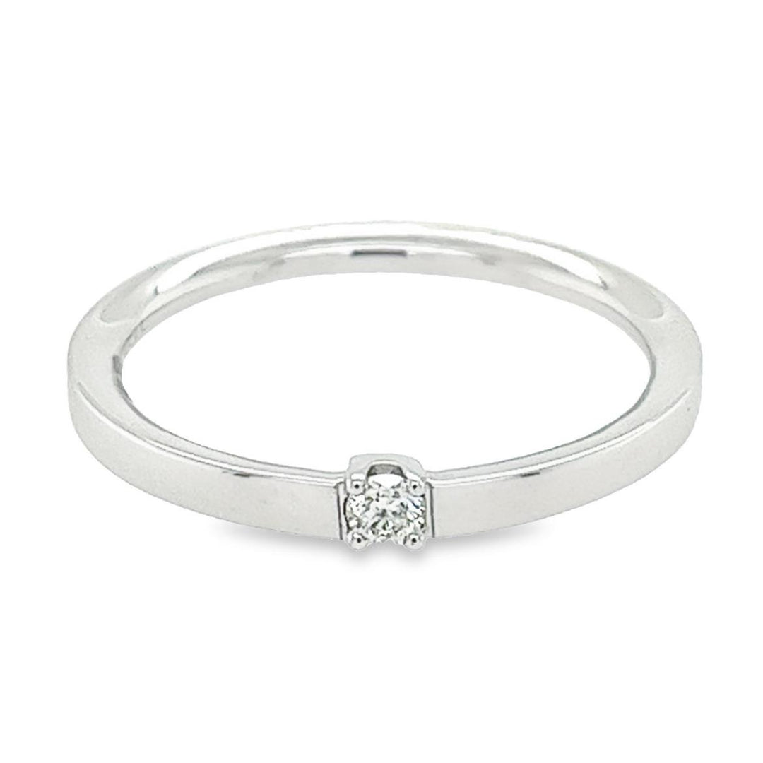 14 kt witgouden solitairring met Diamant 0,05 karaat