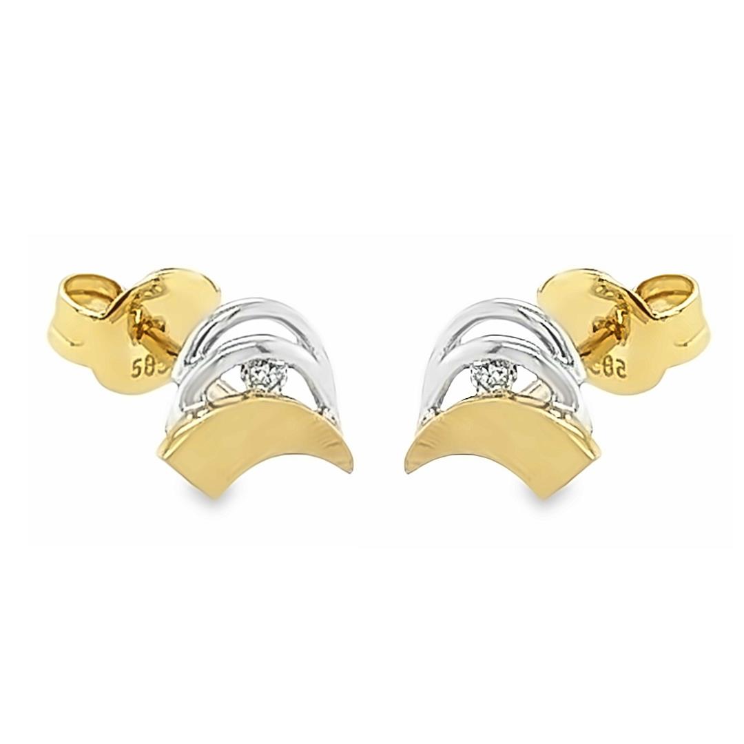Bicolor gouden oorstekers met Diamant 0,023 karaat GOE0991