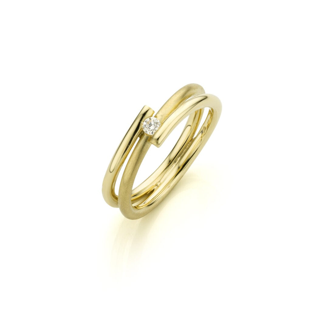 14 kt ring massief fantasie diamant 0.06ct W/Si