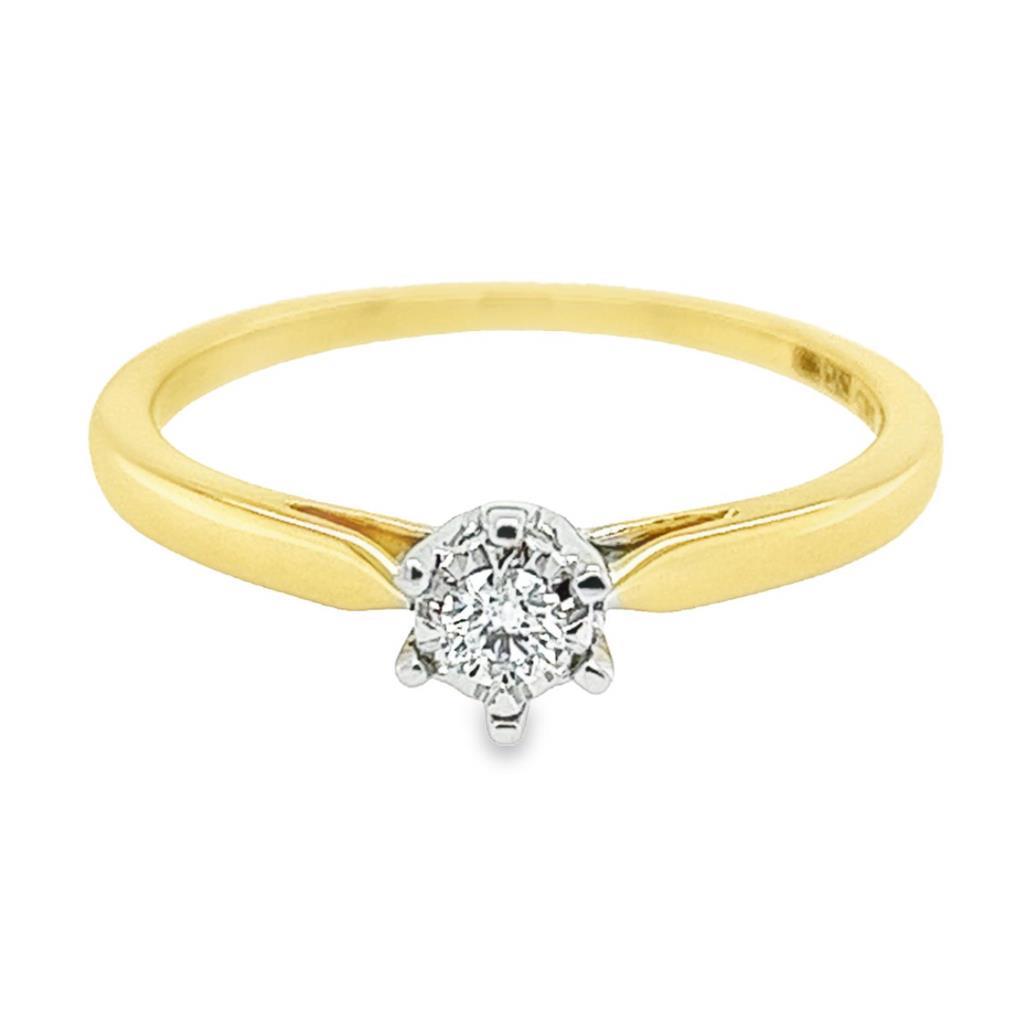 Geelgouden solitairring met Diamant 0,10 karaat