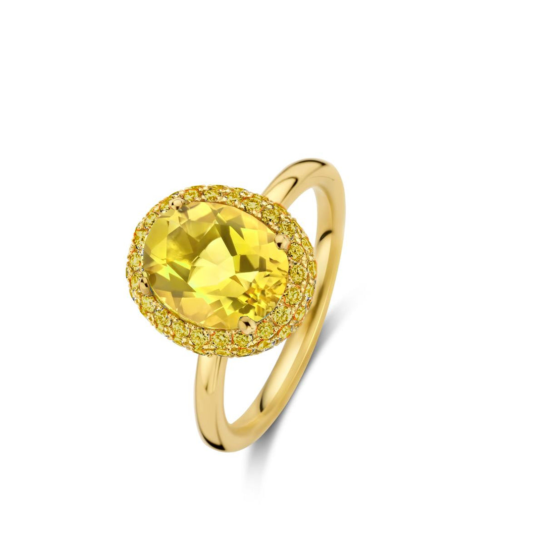 Etna ring in 18 Kt geel goud met citrien en gele s