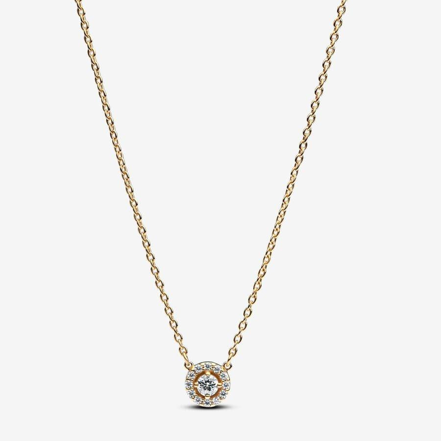 Halsketting met hanger met ronde halo en pavé
