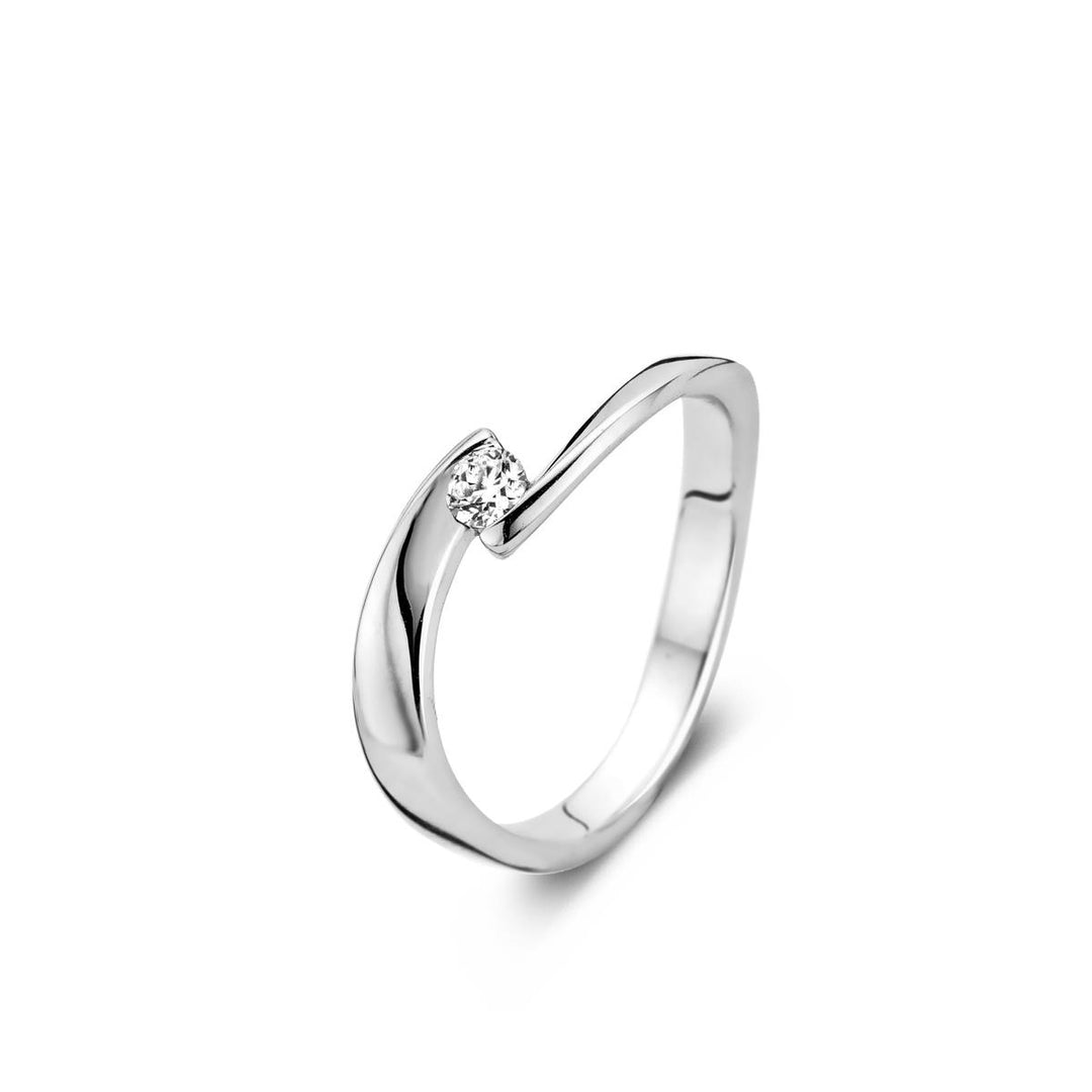 RING SOLITAIRE Wit goud 18 kt 0.09 ct Diamant