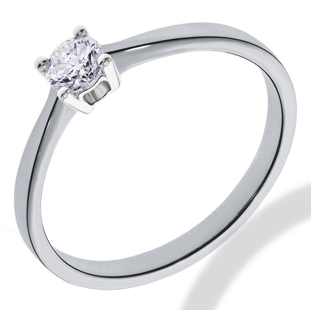 14 kt witg Solitairring Vierpoots 0.15 Crt