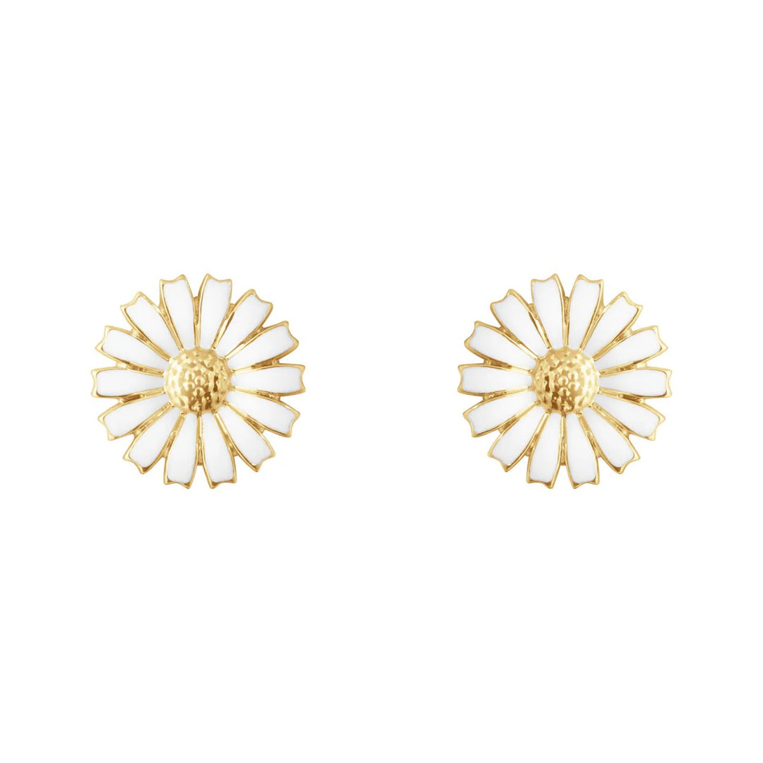 Georg Jensen Daisy Oorknoppen Verguld Zilver met Wit Emaille Ø 11 mm 20001720
