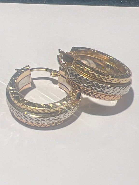 14 kt tri color oorringen gediamanteerd