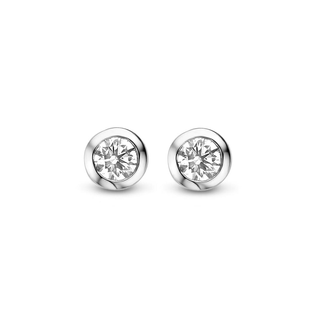 oorsteker solitaire met diamant en 18k witgoud