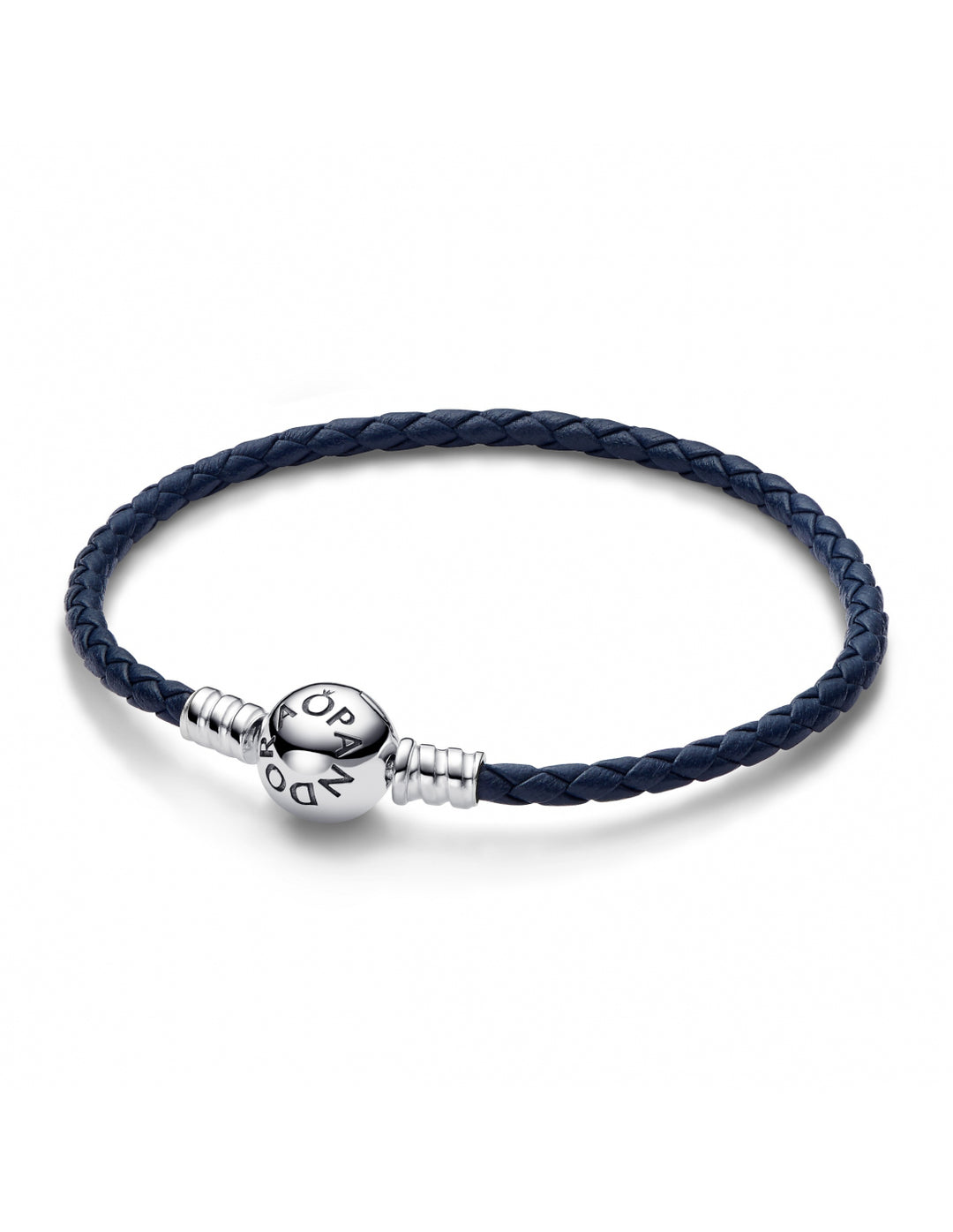 Pandora Moments Blauwe Gevlochten Leren Armband met Ronde Sluiting 592790C01-S3