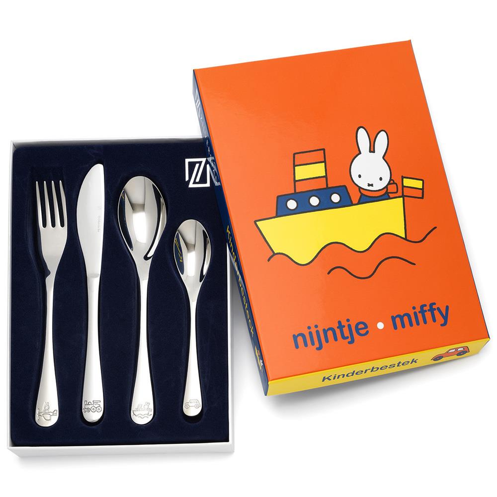 ZILVERSTAD 4255070 KINDERBESTEK NIJNTJE VOERTUIGEN 4-DELIG RV-STAAL ZILVERKLEURIG