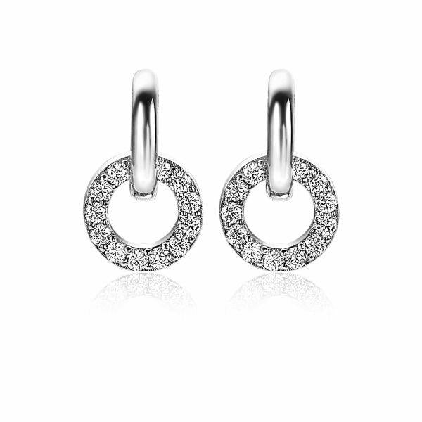 ZINZI zilveren oorbedels 10mm cirkel witte zirconia's ZICH2155 (zonder oorringen)