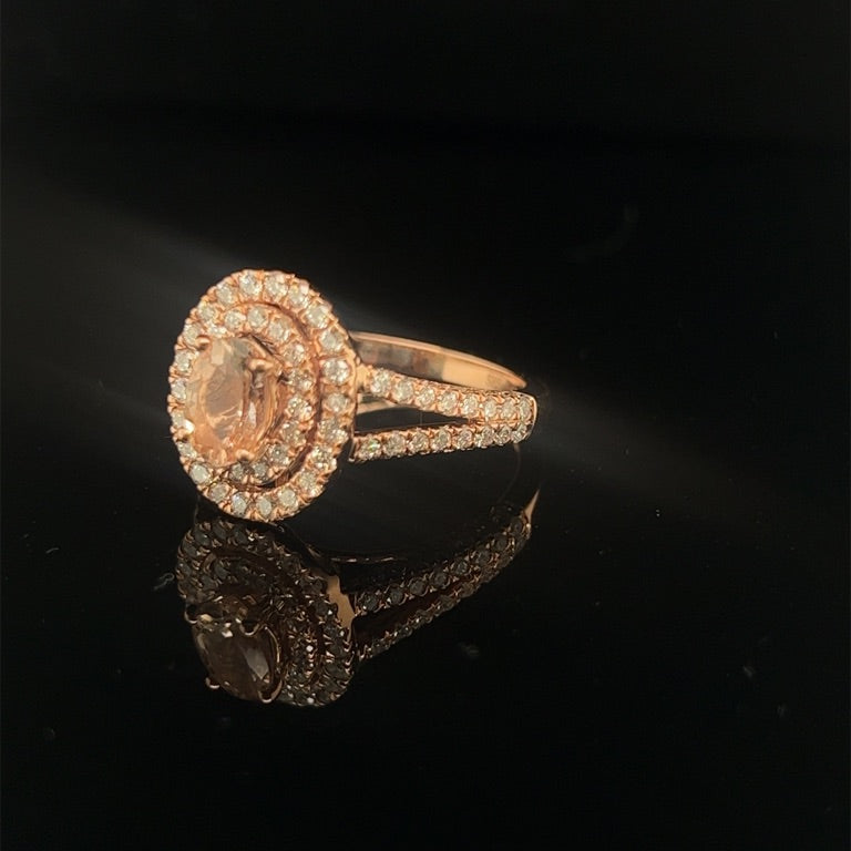 14 kt rosering gezet met diamant en Morganiet
