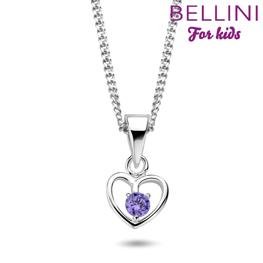 zilveren collier met hanger hart en paarse steen