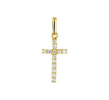 Geelgouden hanger met een kruis van zirkonia.