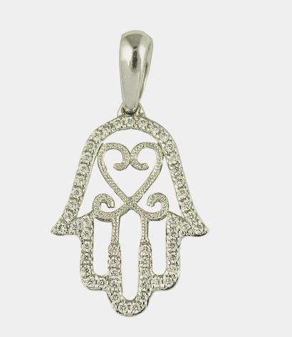 WITGOUDEN HAMSA HANDJE MET DIAMANT