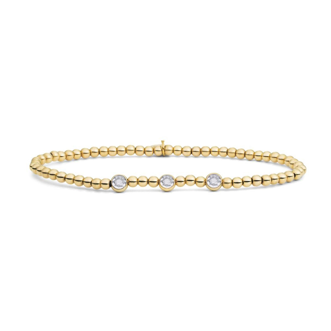 Bracelet | Gold - 3 Beads White CZ SB-G-3MM-CB01