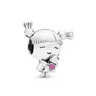 Girl silver charm with pink en