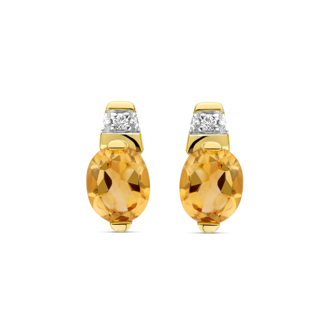 14 kt oorstekers Citrien en diamant