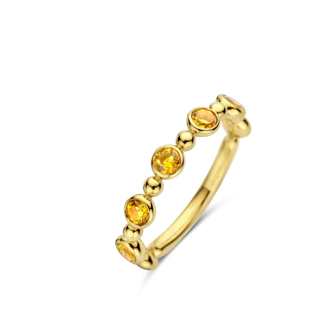 066593R - Geel Gouden 750/1000 Eolo Ring met Rookkwarts