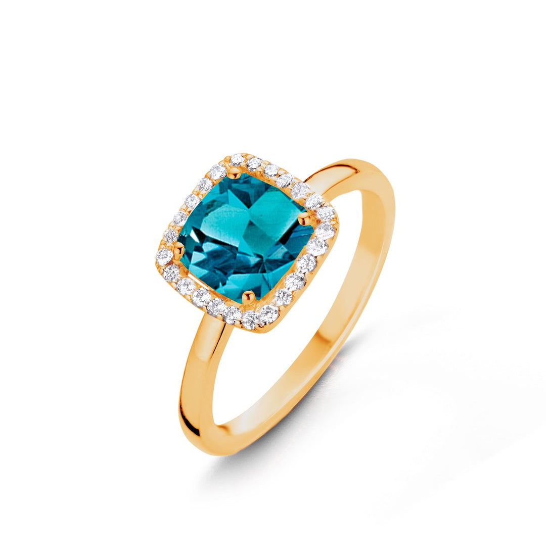 Etna Ring in 18 Karaat Geelgoud met London Blue Topaas en Diamanten – Model 050596TA