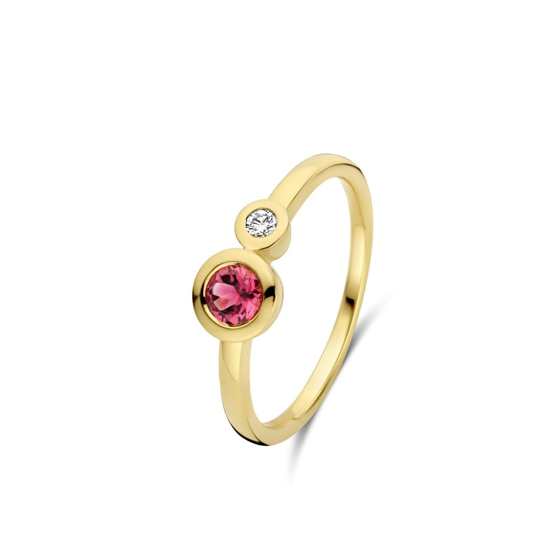 18 kt ring geelgoud rhodoliet & diamant