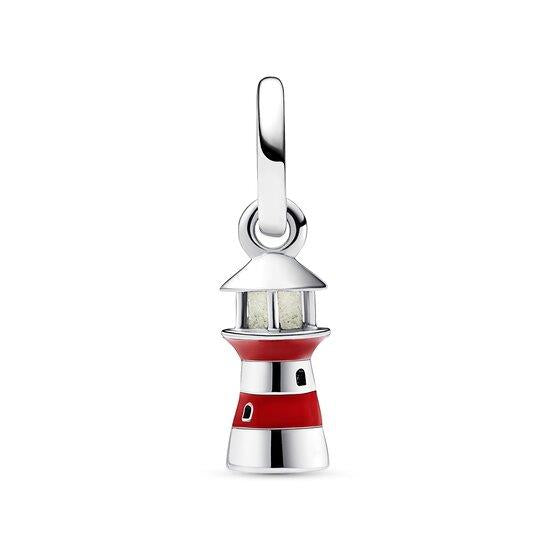 PANDORA 792714C01 Lighthouse sterling silver dangle with red enamel and milky green photoluminescent glass, vuurtoren