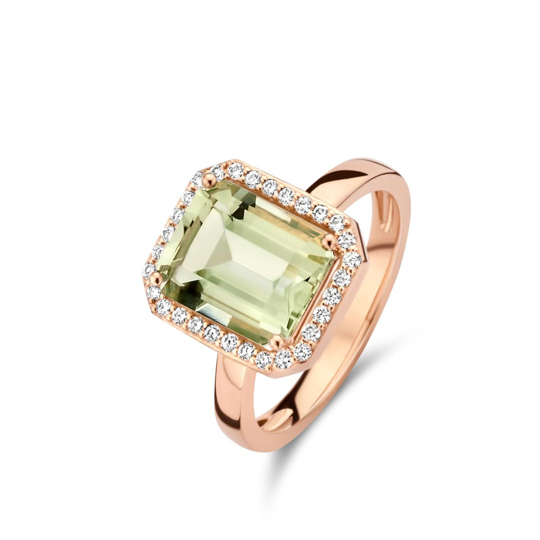 064501YA Etna 18 Kt rosé goud met prasioliet Diamant