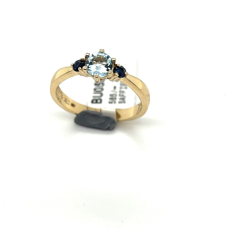 14 kt geelgouden ring saffier en blauwe topaas