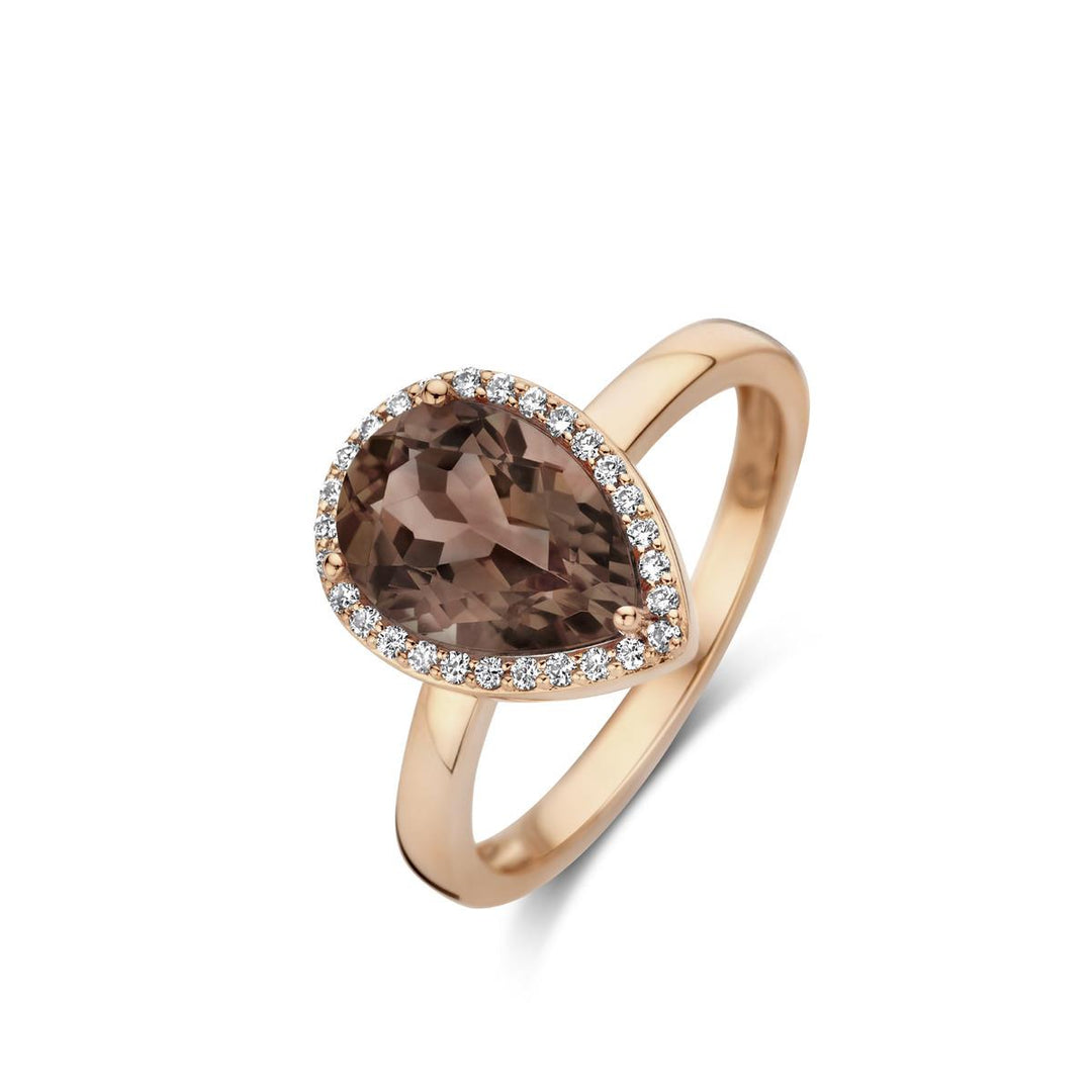 Etna ring in 18 Kt rosé goud met rookkwarts en diamanten
