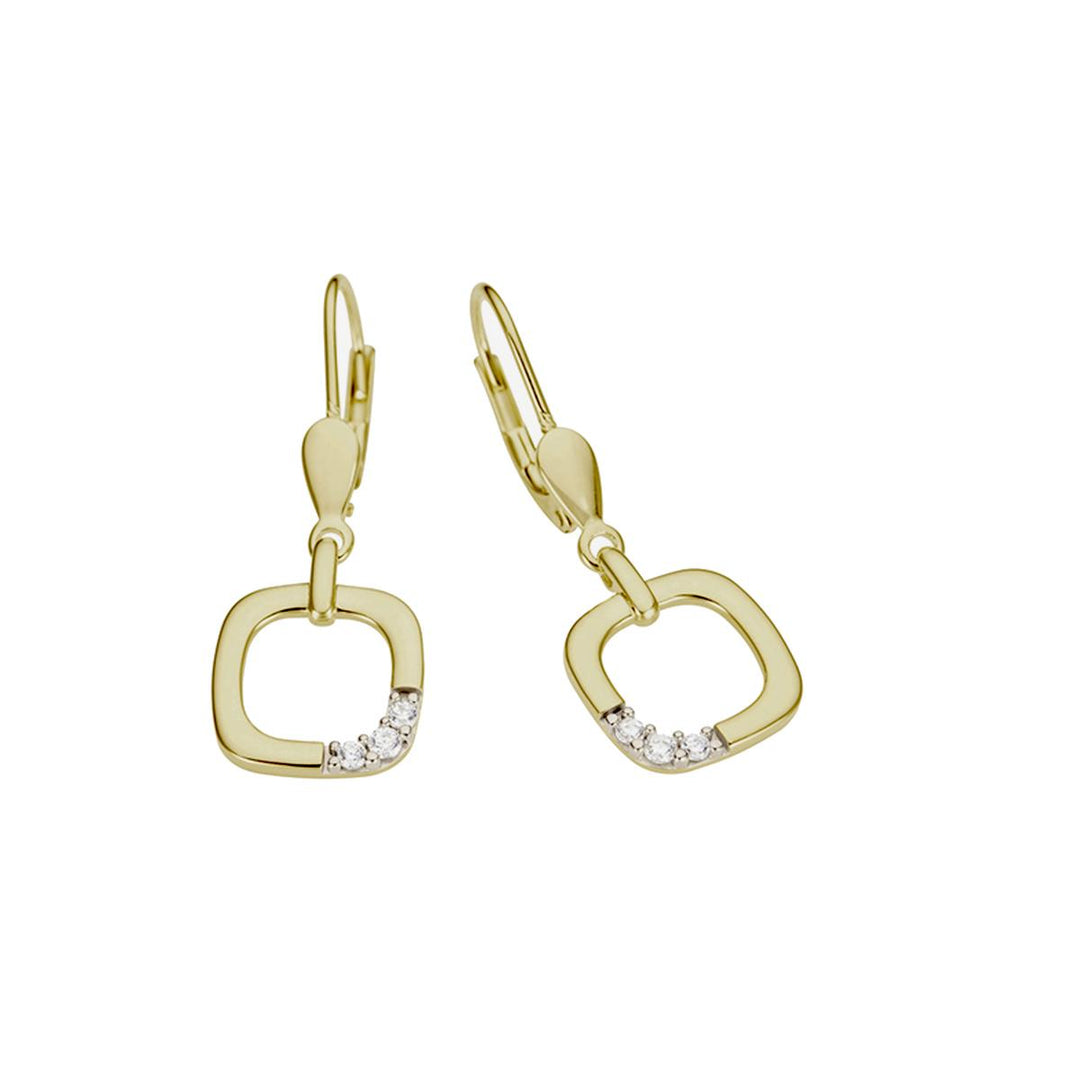 065020A Oorstekers vierkant Diamant Geel & wit goud 18 kt