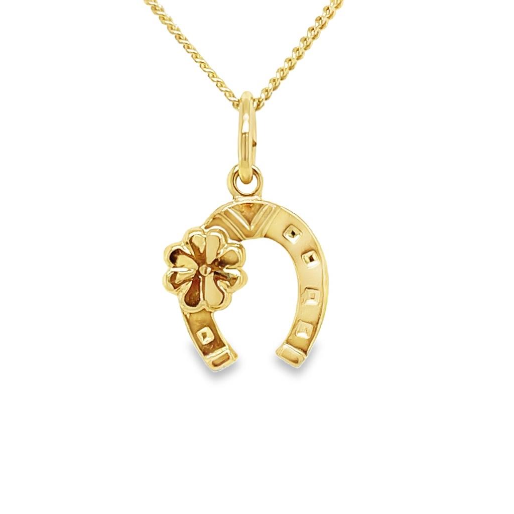 14 kt Geelgouden hanger Hoefijzer met klein Klaver GH0432