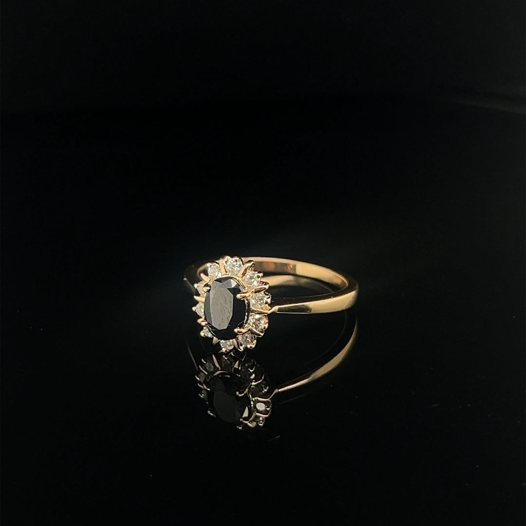 14 kt Geelgouden Ring met Diamant en Saffier Entourage