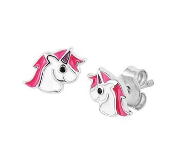 Zilveren oorstekers eenhoorn - unicorn emaille