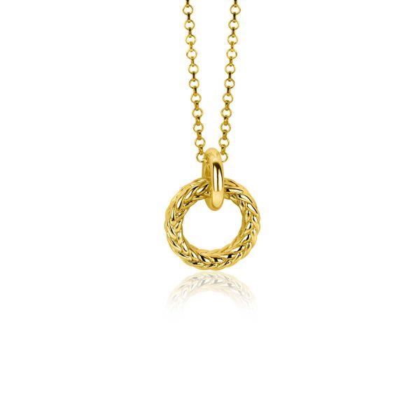 ZINZI zilveren hanger extra 14K geel verguld rond met touweffect 19mm ZIH2246G