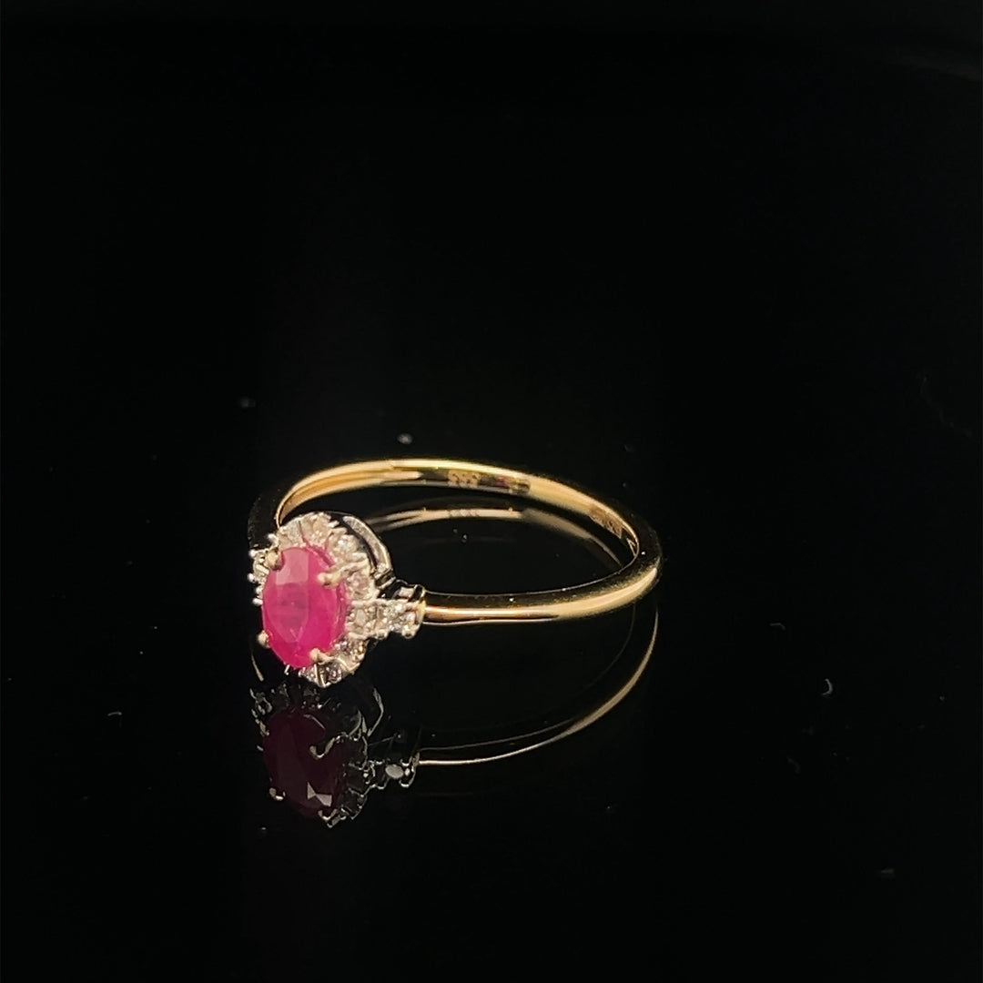 14 kt Geelgouden Ring met Robijn en Diamant