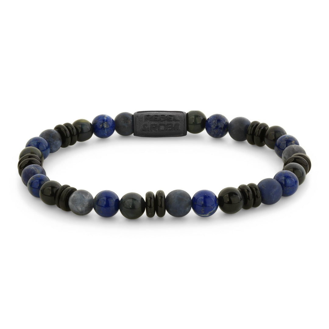Rebel & Rose – Black Series Variations Mix Blue 6 mm Armband (RR-60148-B-M)