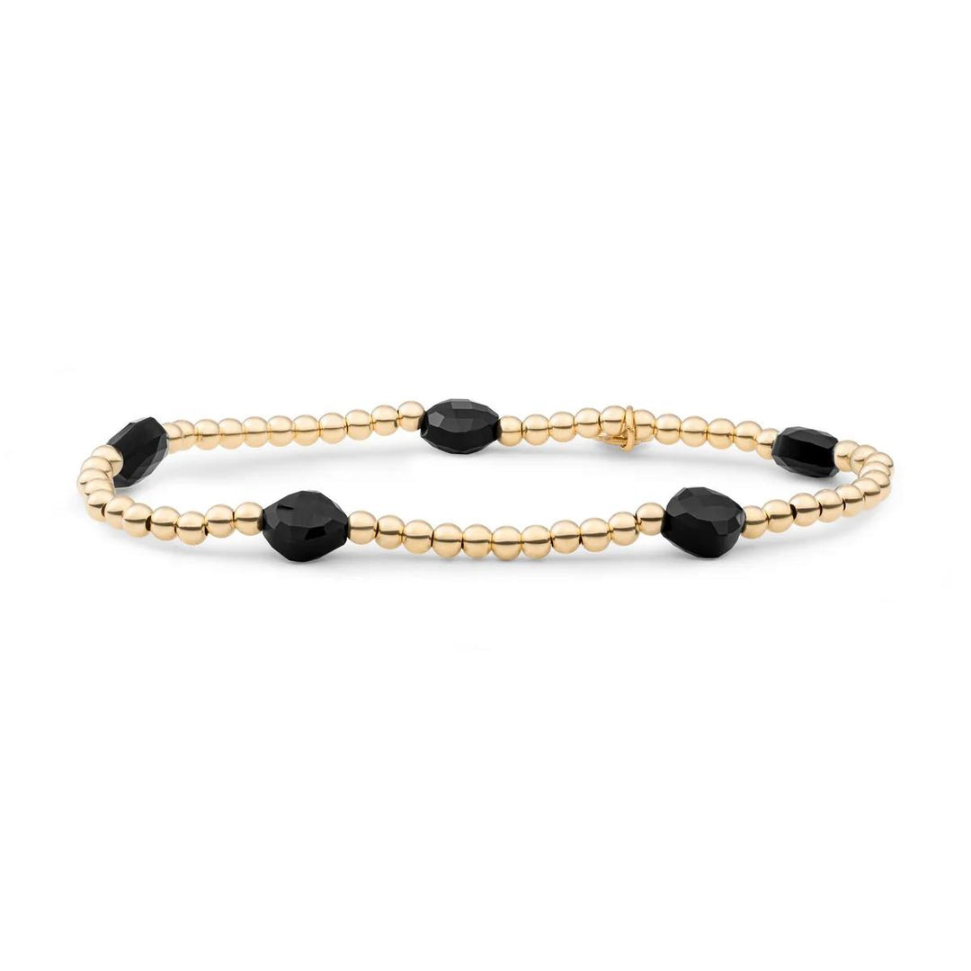 Bracelet | Onyx Cushion Cut Beads - Gold SB-G-3MM-CC-G07