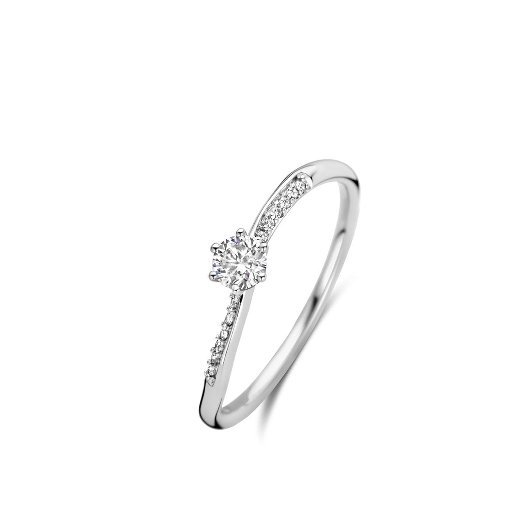 18 Karaat Witgouden Solitair Ring met Diamanten – Model 067068A