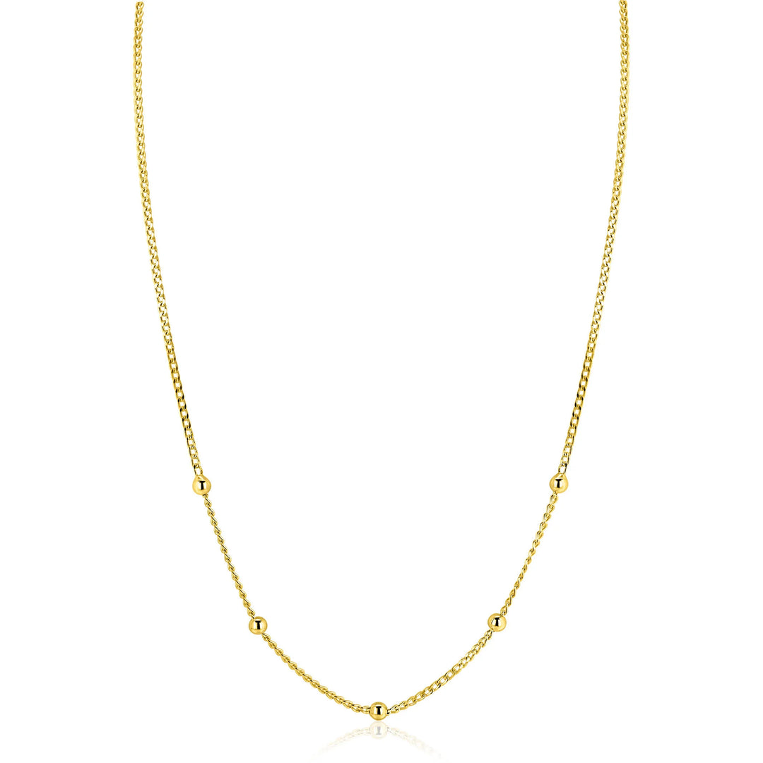 ZINZI zilveren gourmet ketting met vijf bolletjes 42–45cm ZIC2714