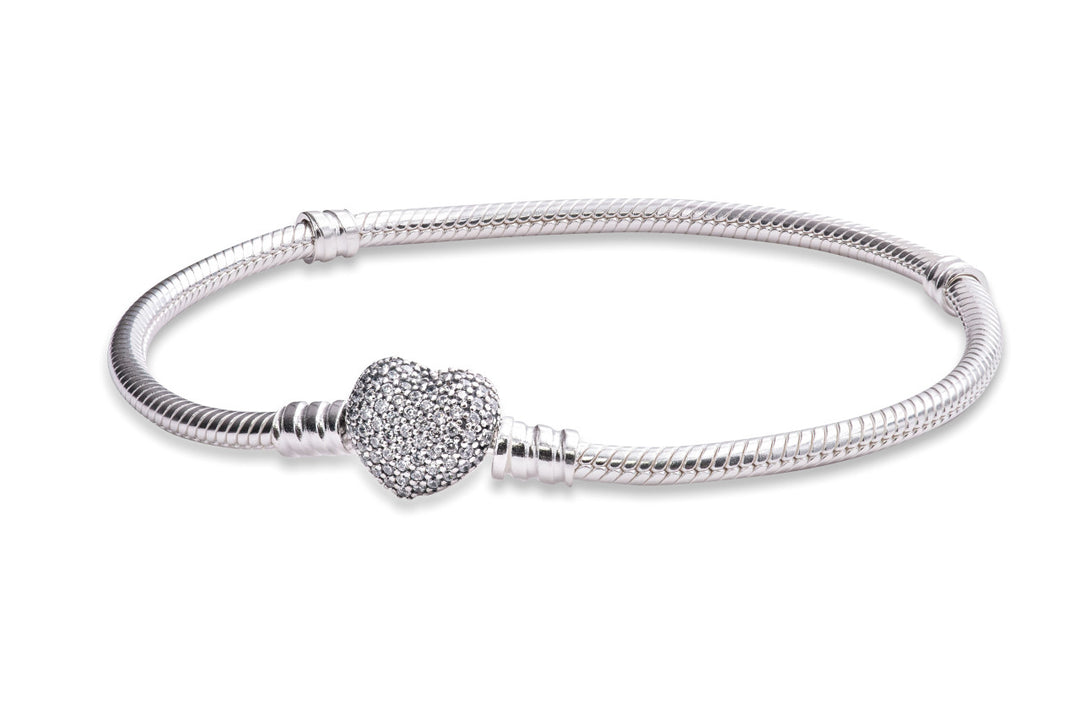 Pandora Moments Sprankekend Hart en Pavé Snake Chain armband