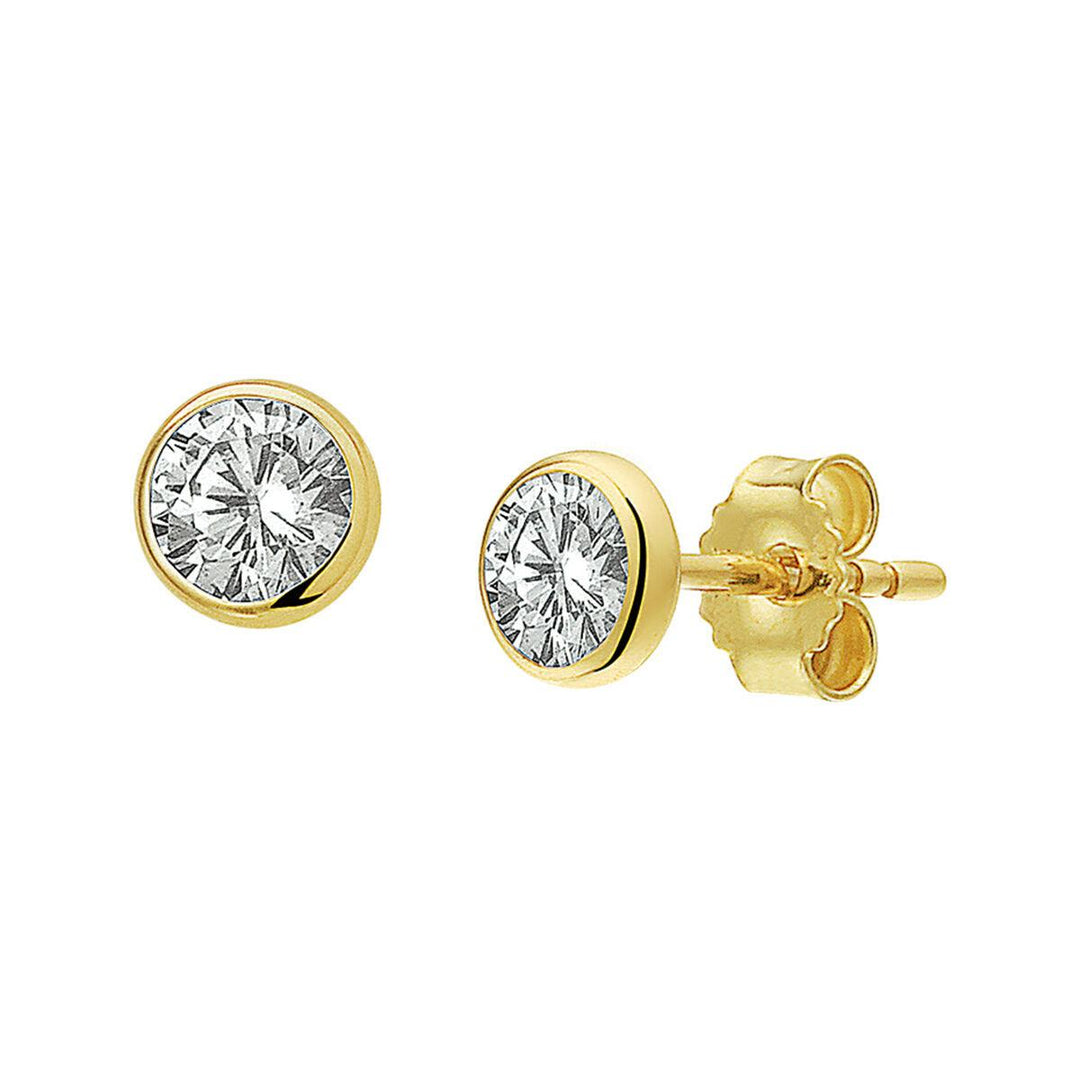 14 kt oorknoppen zirkonia geelgoud