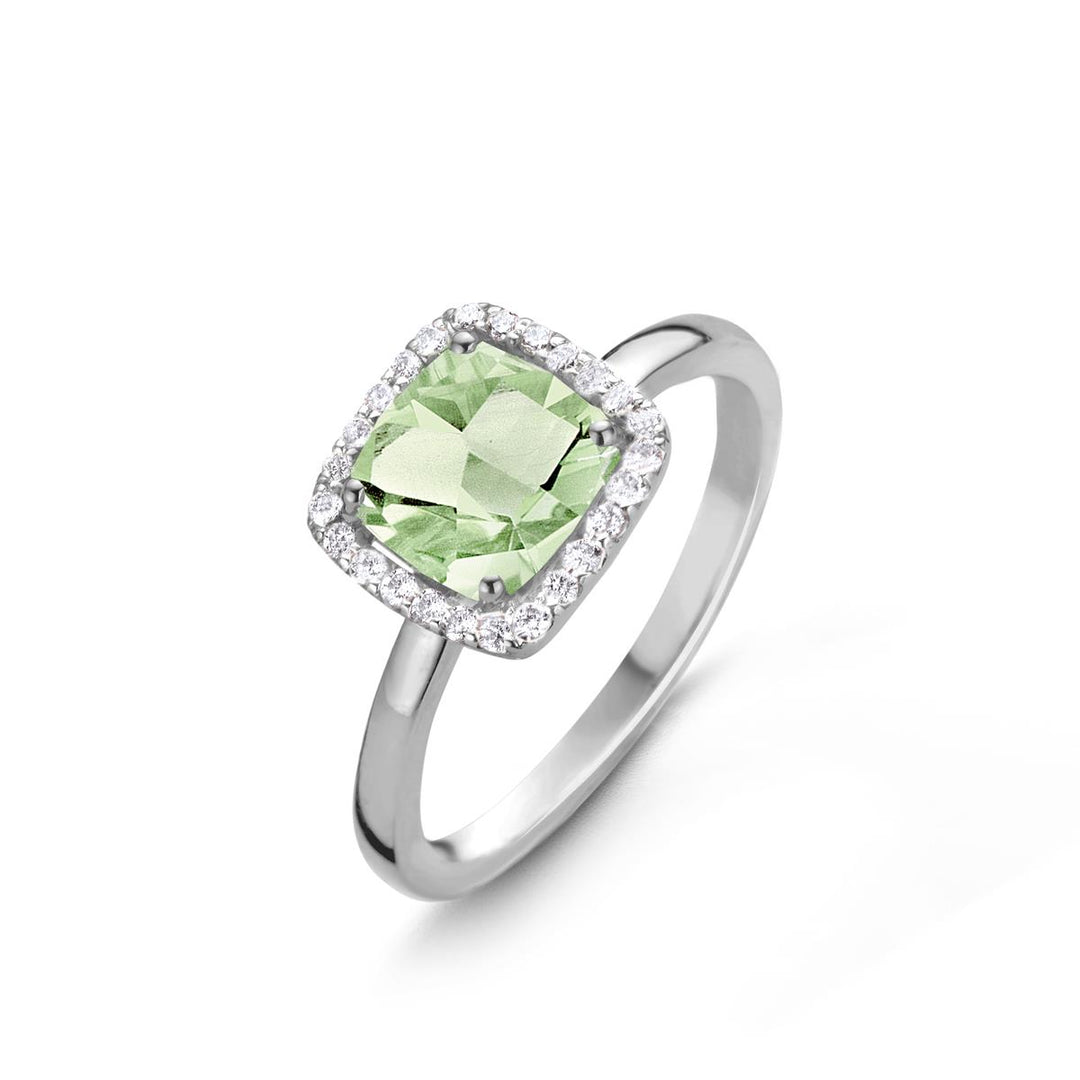 Etna ring in 18 Kt wit goud met prasioliet en diamant
