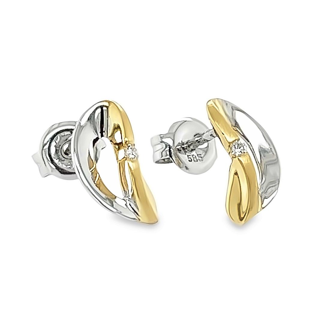 Bicolor gouden oorstekers met Diamant 0,02 karaat GOE0992