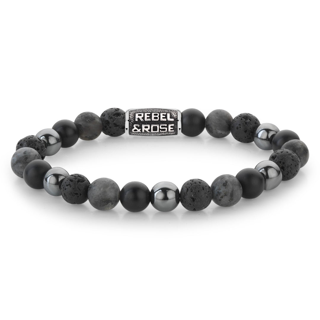 Rebel and Rose Grey Rocks Vintage Kralen • Grijs • Zwart • 8mm RR-80105-V-M