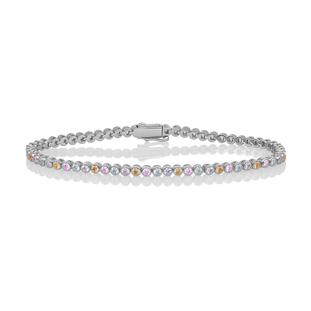 Bracelet | Tennis Round Multi CZ rhodium plated - Silver - Small LK-TBS-02-S-MULTI